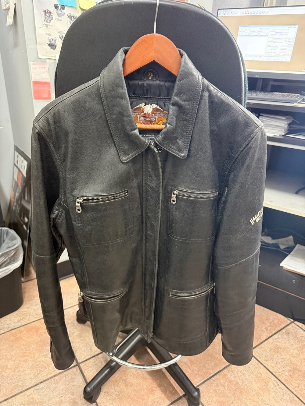 Harley-Davidson Black Leather Zip-Up Bomber Jacket